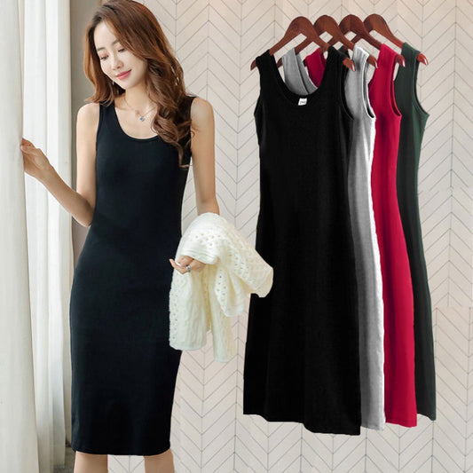 Vest Base Dress Long Slip Dress Large Size Women&#039;s Dress For Chubby Girls 2024 Summer Student Base Dress