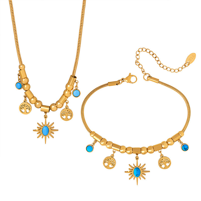 Fashion Commuter All-match Temperament European And American Necklace Tassel Retro Bracelet Accessories Ethnic Style Jewelry Suit