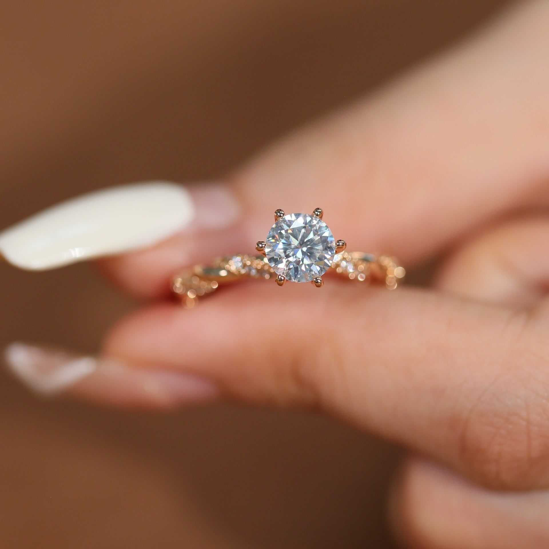 Moissanite 1 Carat Sparkling Arm-length Italian Craftsmanship Plated 18k Rose Gold Moissanite Diamond Ring