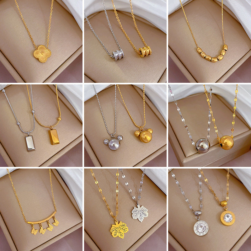 [full-body Titanium Steel] Full-body Titanium Steel Furnace Real Gold Cold Necklace Female Ins Net Red Clavicle Chain Accessories