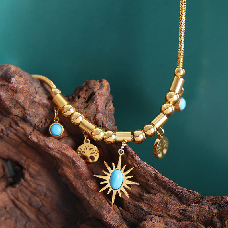 Fashion Commuter All-match Temperament European And American Necklace Tassel Retro Bracelet Accessories Ethnic Style Jewelry Suit