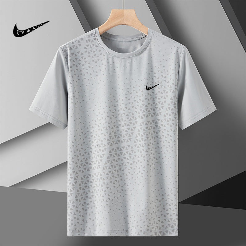 Cross-border Ice Silk Short-sleeved T-shirt Men's 2025 Summer New All-match Thin Quick-drying Cool Breathable Half-sleeved Top