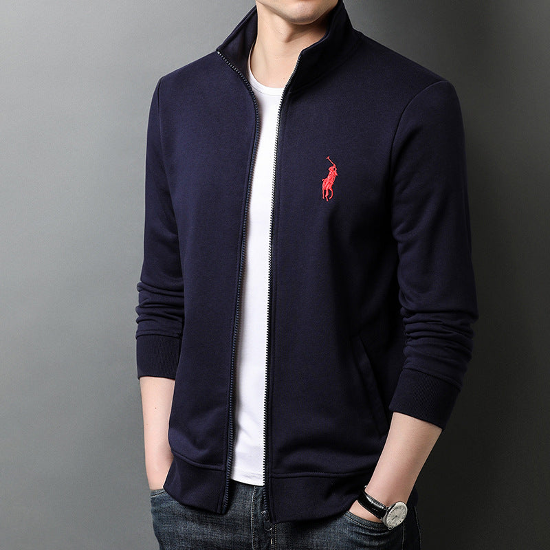 Autumn New Sports Jacket Men&#039;s Embroidery Solid Color Cardigan Sweater Zipper Stand Collar Top Casual Jacket Men&#039;s Clothing