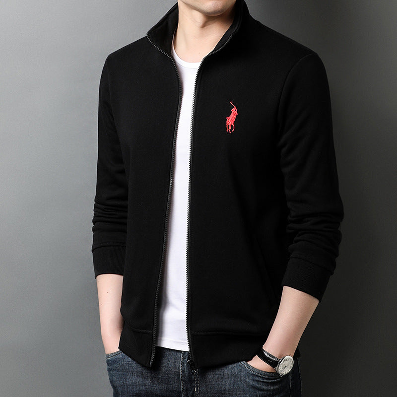 Autumn New Sports Jacket Men&#039;s Embroidery Solid Color Cardigan Sweater Zipper Stand Collar Top Casual Jacket Men&#039;s Clothing