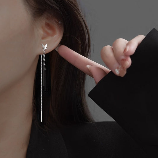 Long Tassel Earrings Women&#039;s Wholesale Niche Design Personality S925 Silver Plated Needle Earrings Internet Celebrity Joker Accessories Fashion