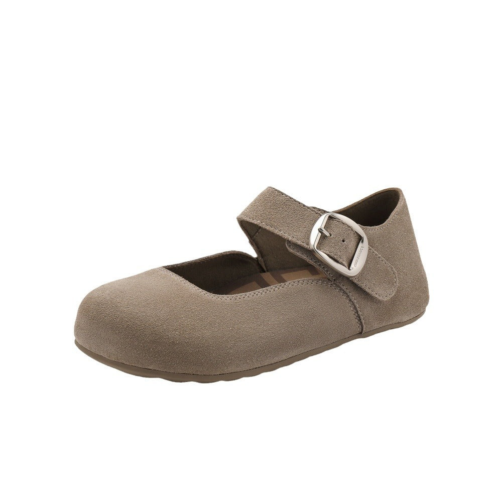 [Youshilai] Autumn 2024 New Half Sugar Toast Puff Mary Jane Shoes Women's Leather Round Toe Bocken Shoes