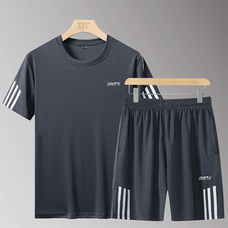 Sports Suit Men&#039;s Summer Casual Two-piece Fitness Suit Morning Running Quick-drying Clothes T-shirt Short-sleeve Printed Logo