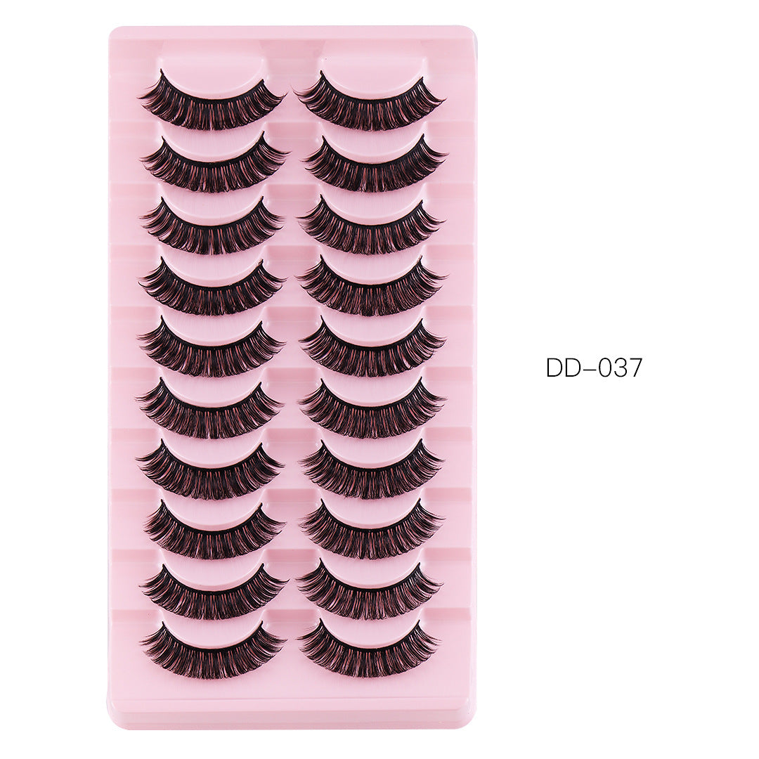 10 Pairs Of Russian Curling False Eyelashes Thick Curling Eyelashes Natural Chemical Fiber Eyelashes