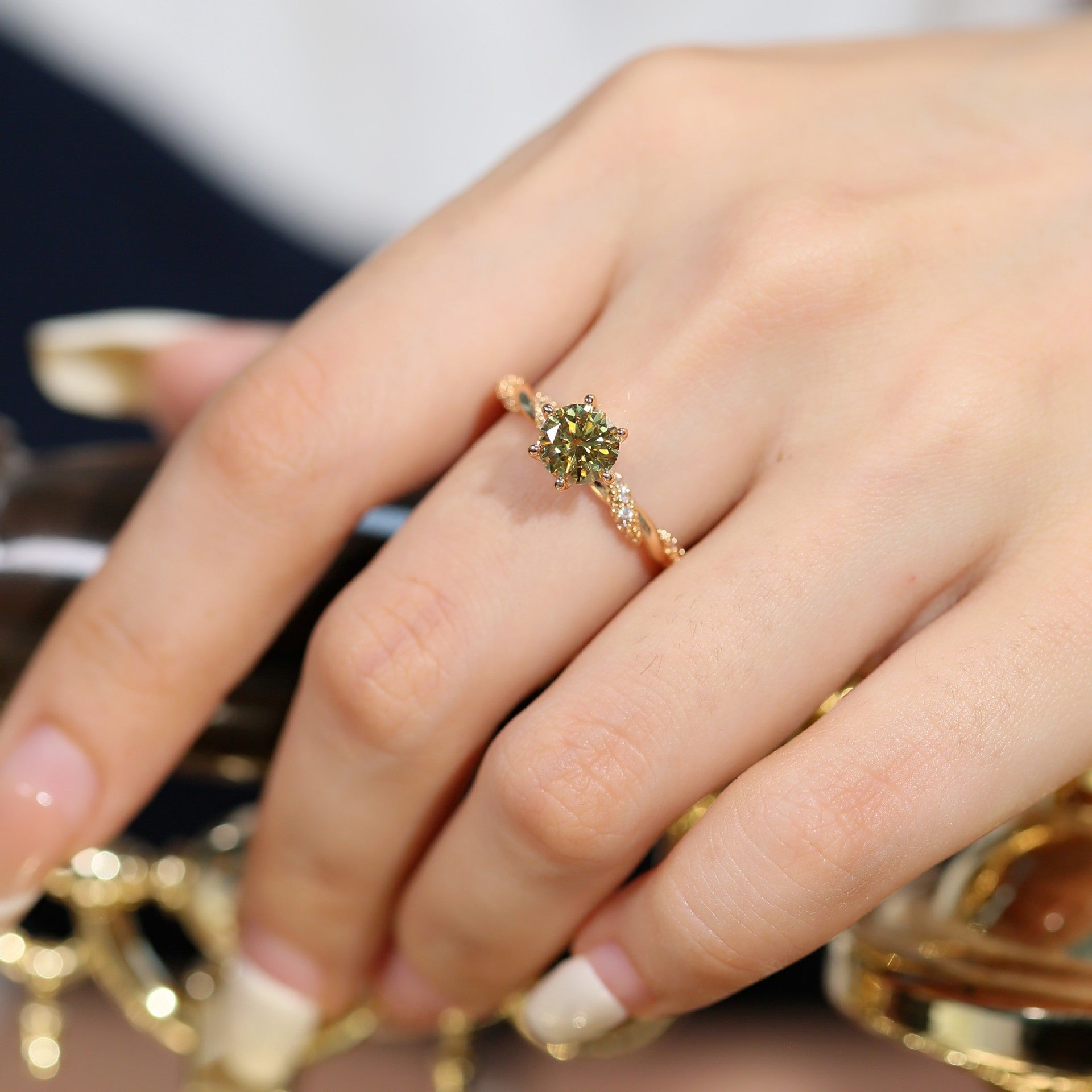 Moissanite 1 Carat Sparkling Arm-length Italian Craftsmanship Plated 18k Rose Gold Moissanite Diamond Ring