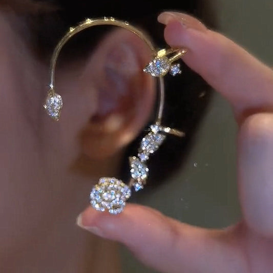 Style Micro-inlaid Zircon Rose Leaf Ear Hanging Earrings Women&#039;s Light Luxury Exquisite Personality No Ear Holes Can Wear Ears