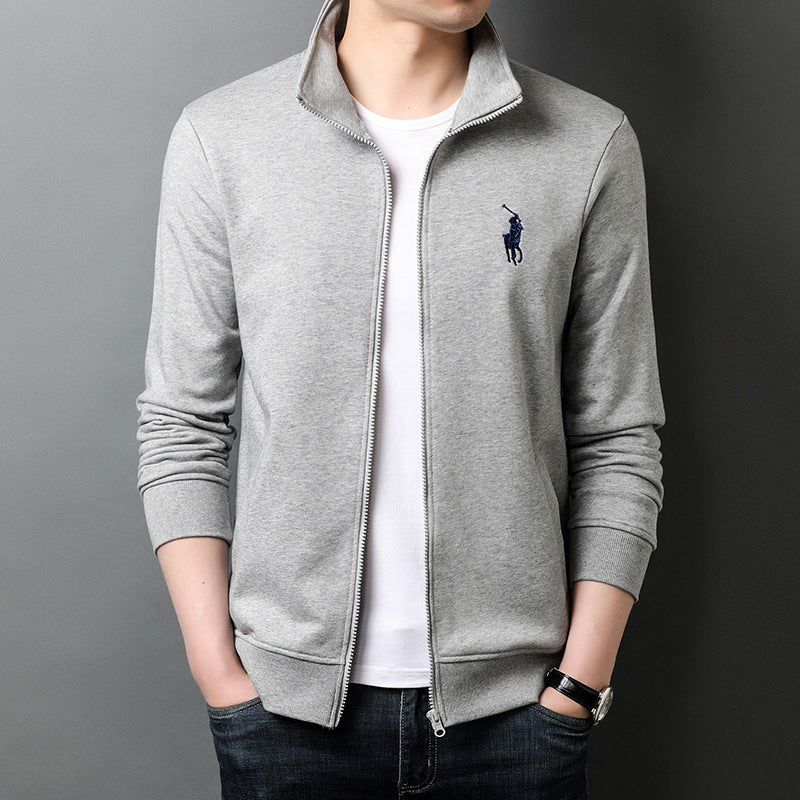 Autumn New Sports Jacket Men&#039;s Embroidery Solid Color Cardigan Sweater Zipper Stand Collar Top Casual Jacket Men&#039;s Clothing
