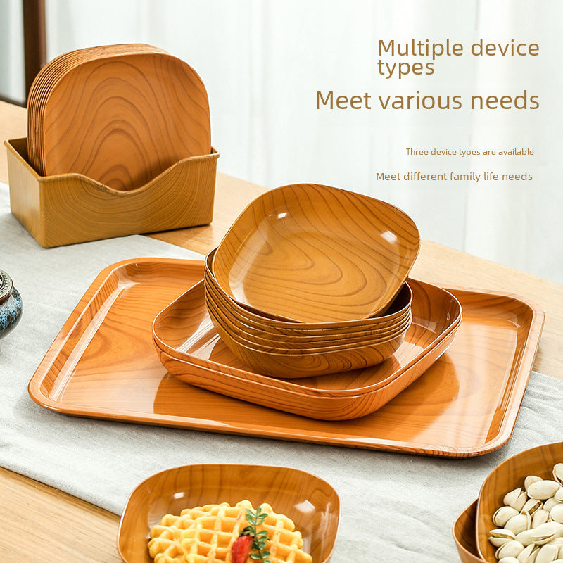 New Wooden Texture Japanese Style Afternoon Tea Snack Tray Dried Fruit Nut Candy Fruit Bone Dish Platter Dessert Bone Plate