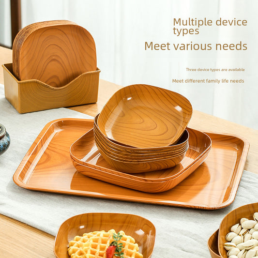 New Wooden Texture Japanese Style Afternoon Tea Snack Tray Dried Fruit Nut Candy Fruit Bone Dish Platter Dessert Bone Plate