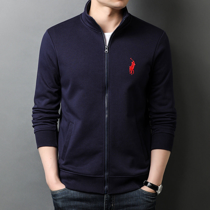 Autumn New Sports Jacket Men&#039;s Embroidery Solid Color Cardigan Sweater Zipper Stand Collar Top Casual Jacket Men&#039;s Clothing