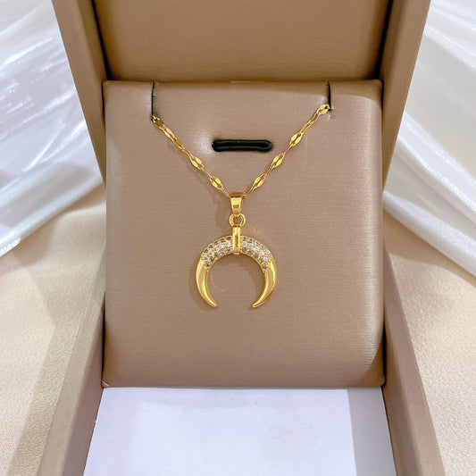 Crescent Curved Light Luxury Cross-border Banquet Wedding Necklace Women&#039;s Internet Celebrity All-match Clavicle Chain Titanium Steel Chain
