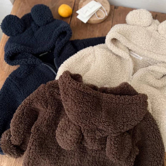 Children&#039;s Plush Coat Boy&#039;s Winter Thickened Cotton-padded Coat Baby&#039;s Lamb Wool Coat Girl&#039;s Ear Woolen Sweater