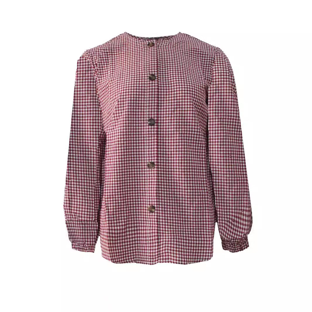 New Women&#039;s Plaid Print Puff Sleeve Button Shirt Casual Vintage Top FD 87434533