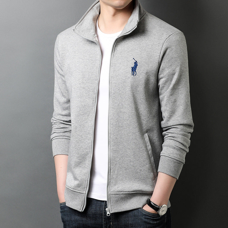 Autumn New Sports Jacket Men&#039;s Embroidery Solid Color Cardigan Sweater Zipper Stand Collar Top Casual Jacket Men&#039;s Clothing