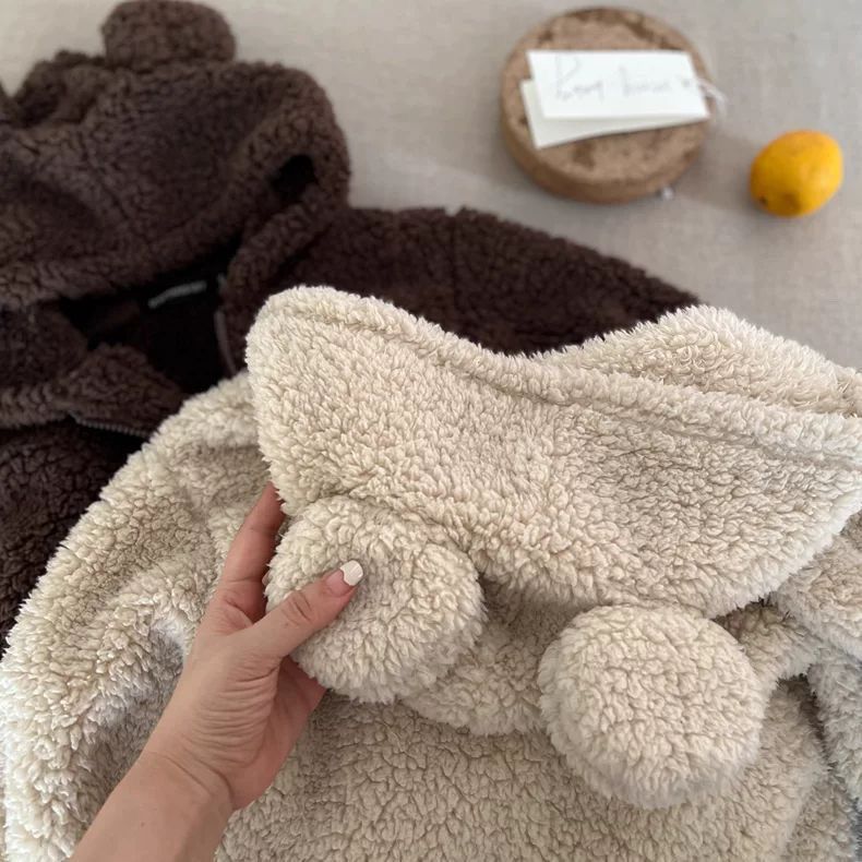 Children&#039;s Plush Coat Boy&#039;s Winter Thickened Cotton-padded Coat Baby&#039;s Lamb Wool Coat Girl&#039;s Ear Woolen Sweater