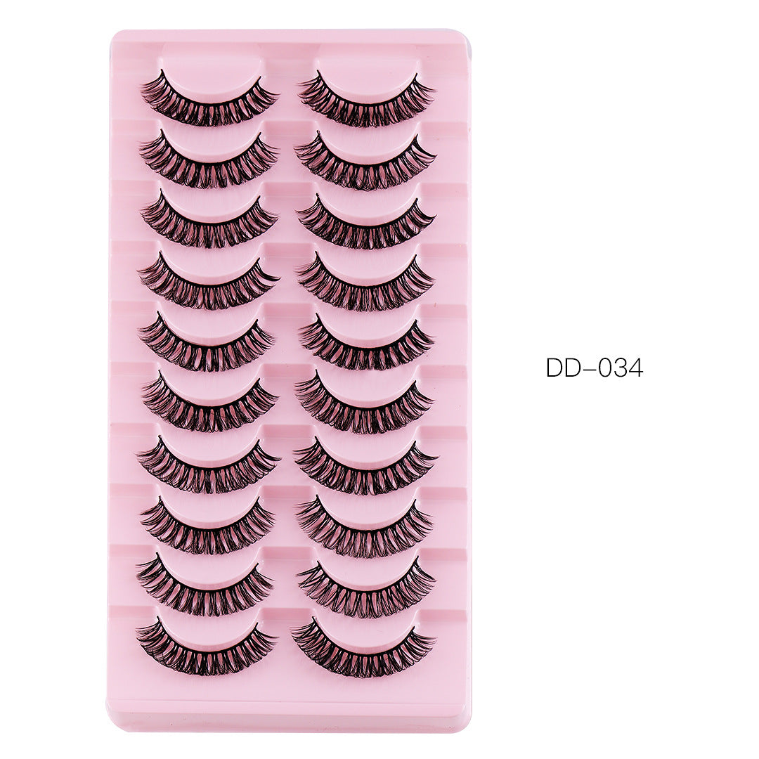 10 Pairs Of Russian Curling False Eyelashes Thick Curling Eyelashes Natural Chemical Fiber Eyelashes