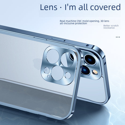 For Apple 14Pro Mobile Phone Case Seahorse Buckle Metal Frame IPhone 13 Drop-resistant Lens Protective Case