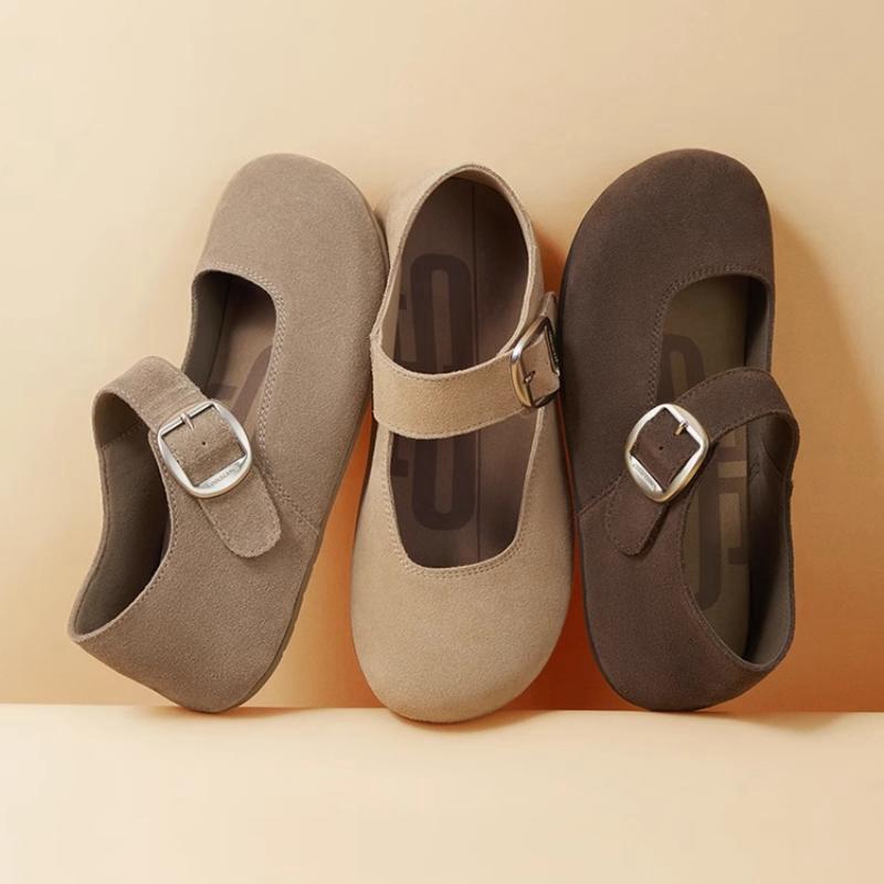 [Youshilai] Autumn 2024 New Half Sugar Toast Puff Mary Jane Shoes Women's Leather Round Toe Bocken Shoes