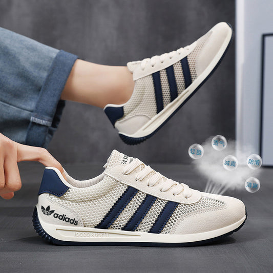 Men's Summer Hollow Breathable Anti-Odor Mesh Sports And Leisure Mesh Shoes For Work And Work Soft-Soled White Sneakers Trendy Shoes