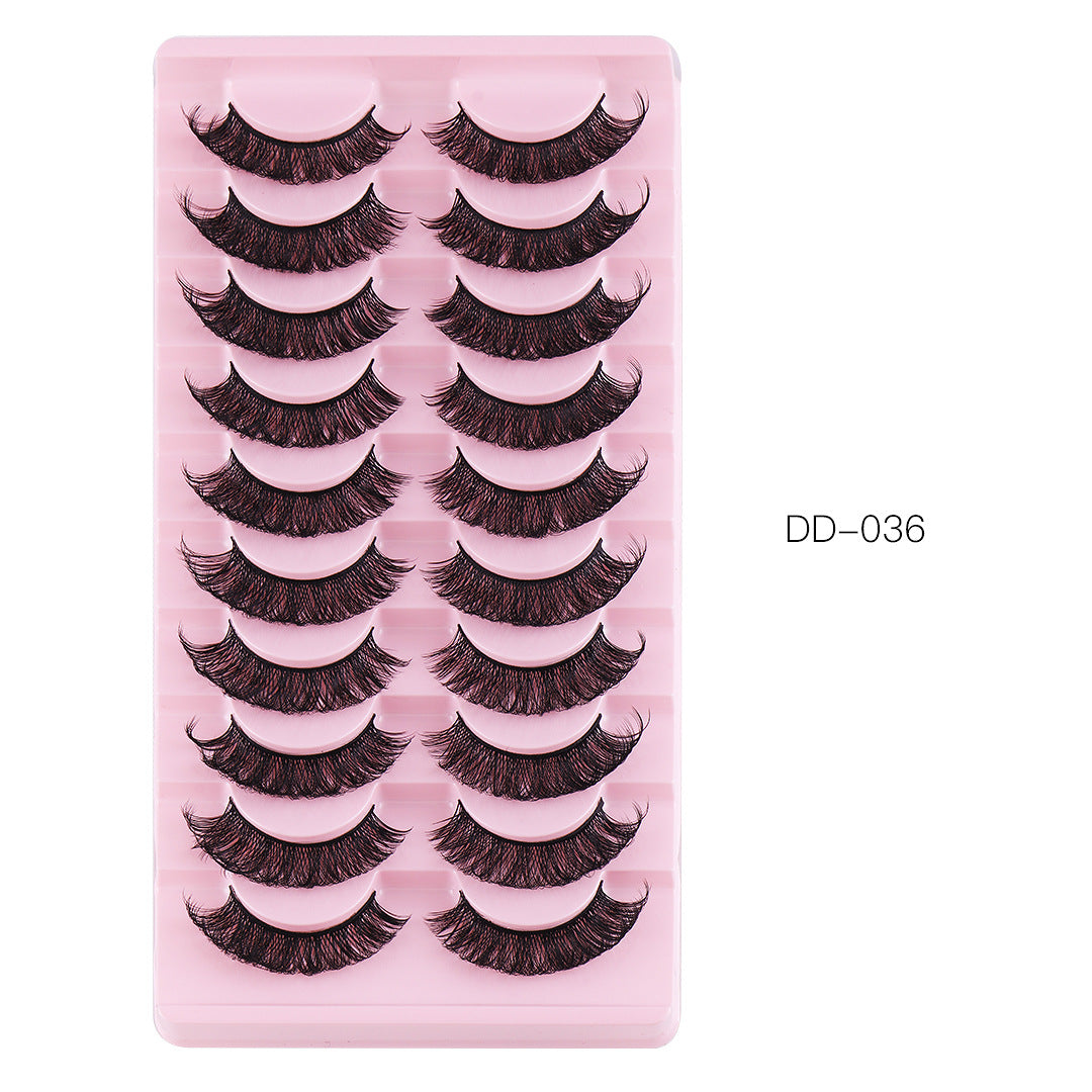 10 Pairs Of Russian Curling False Eyelashes Thick Curling Eyelashes Natural Chemical Fiber Eyelashes