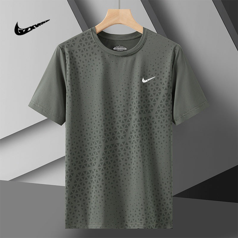 Cross-border Ice Silk Short-sleeved T-shirt Men's 2025 Summer New All-match Thin Quick-drying Cool Breathable Half-sleeved Top