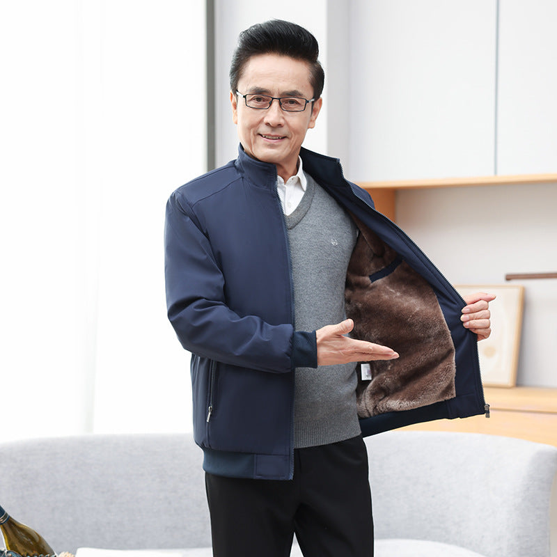 New Middle-aged And Elderly Men&#039;s Cotton And Velvet Thickened Dad&#039;s Winter Coat Grandpa Old Men&#039;s Winter Leather Jacket