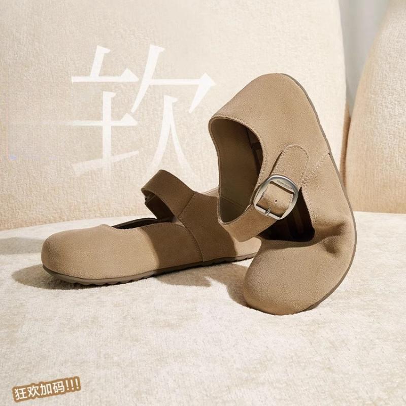 [Youshilai] Autumn 2024 New Half Sugar Toast Puff Mary Jane Shoes Women's Leather Round Toe Bocken Shoes