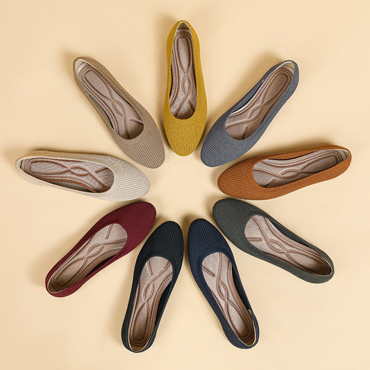 Y2 Round Head Shallow Mouth Fabric Flat Bottom Women&#039;s Old Beijing Fashion Solid Color Knitted Soft Bottom Foreign Trade Plus Size 41-44 Boat Shoes