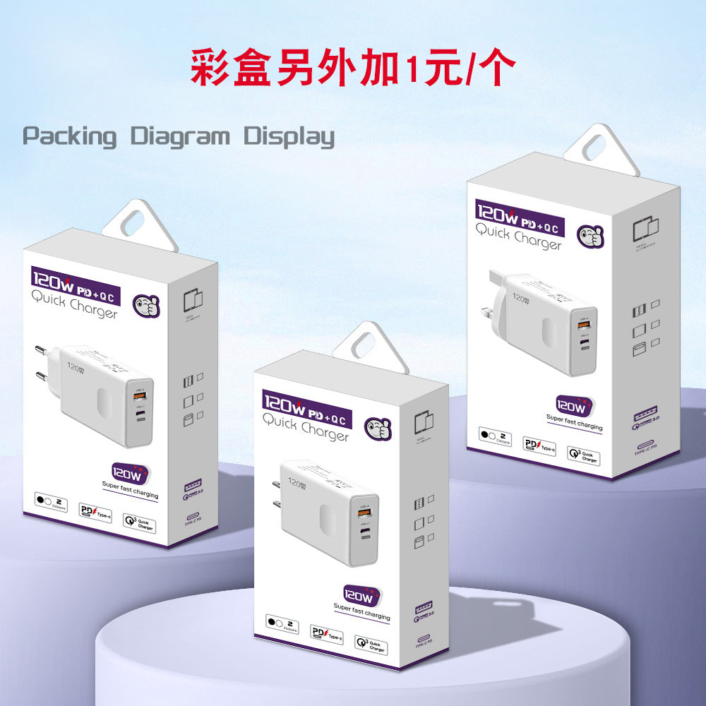 120W Super Fast Charging Flash Charging European And American British Standard Mobile Phone Charger For Apple 15 Huawei Xiaomi Charging Head