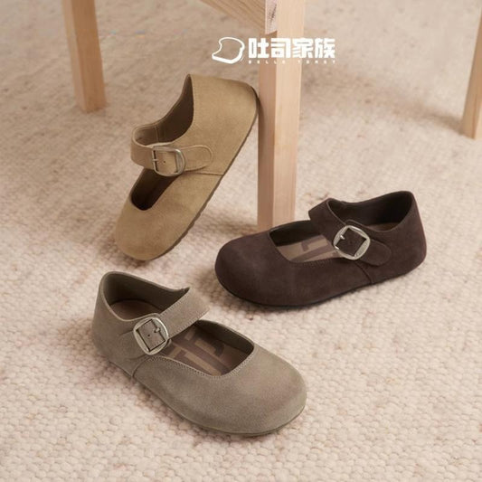 [Youshilai] Autumn 2024 New Half Sugar Toast Puff Mary Jane Shoes Women's Leather Round Toe Bocken Shoes