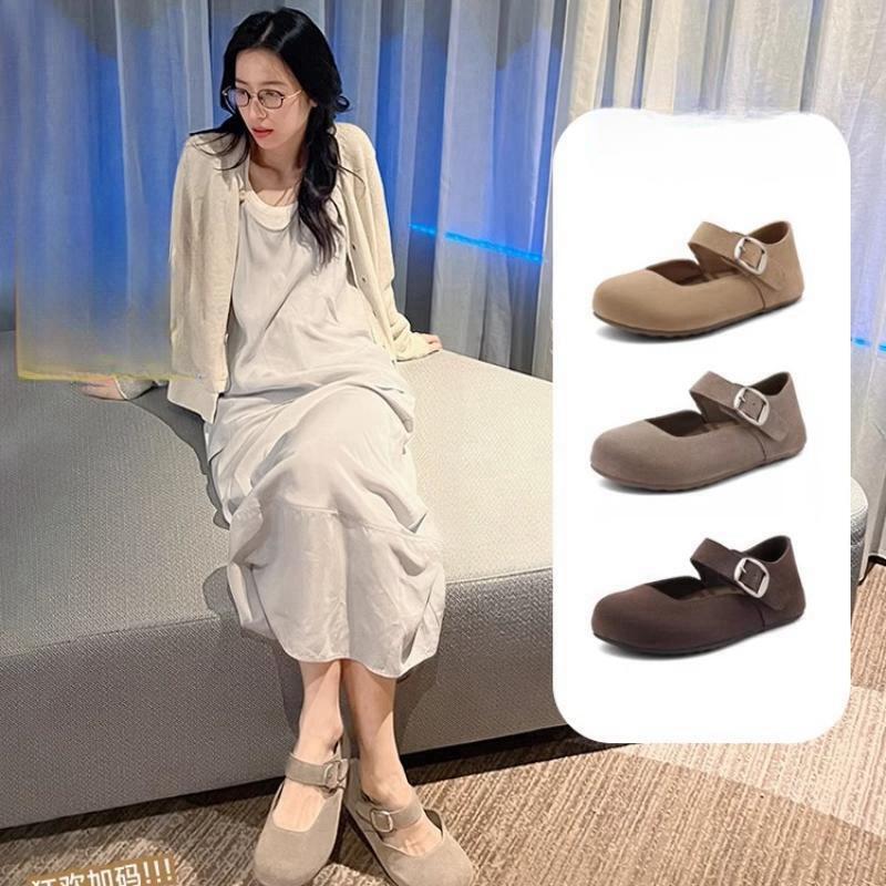[Youshilai] Autumn 2024 New Half Sugar Toast Puff Mary Jane Shoes Women's Leather Round Toe Bocken Shoes